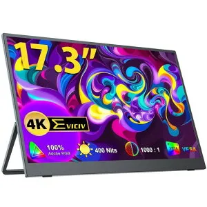 EVICIVモバイルモニター17.3インチ4K自立型スタンド付き大画面QLEDポータブルモニター3840x2160UHD500nit高輝度非光沢IPS液晶パネルブルーカットモバイルディスプレイVESA対応薄型持ち運び