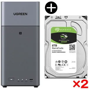 UGREEN DH2300 NASync NAS (2ベイ) + Seagate ST8000DM004 BarraCuda 3.5インチ内蔵ハードディスク (8TB) ×2 セット