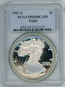 1987-S アメリカン シルバー イーグル ASE S$1 PCGS PF69 PR69 プルーフ DCAM (ディープカメオ) PQ