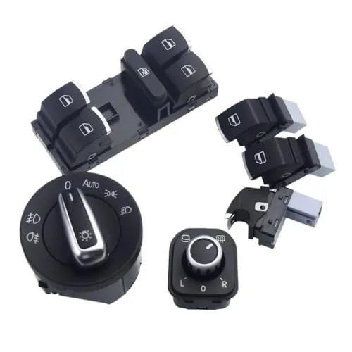 電動ウィンドウリフトスイッチ Compatible With Golf For J&etta For Passat For Touran 2004-2015 クロームヘッドライトスイッチとクロームパワーサイドミラースイッチ(F SET)