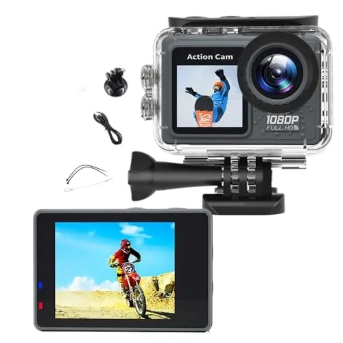 5Kアクションカメラ プロ WiFi リモートコントロール スポーツカメラ HD 1080P 60FPS 自転車 バイク ヘルメット ビデオ録画カメラ(64G Card,1080P-No EIS)