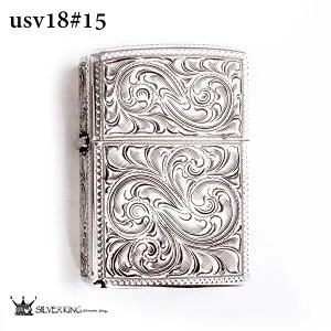 Zippo 純銀ジッポーライター Silver King シルバーキング USV18(No.15) ハイポリッシュ・ミラー スターリングシルバー 925 手彫り 彫刻 高級 喫煙具 誕生日 ギフト プレゼント 記念品 贈答品 輸入品 送