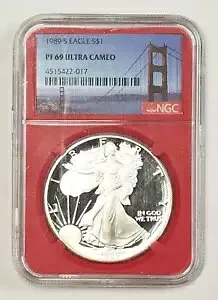1989-S アメリカン シルバー イーグル| NGC PR 69 UCAM | .999 ASE 1オンス |プルーフ、レッドゲージ