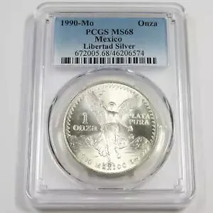 1990 Mo PCGS MS68 - メキシコ - 1 オンス シルバー リベルタ オンザ #46514A