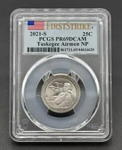 プルーフコイン 2021 25セント タスキーギ・エアマン NP ディープカメオ ファーストストライク PCGS PR69DCAM