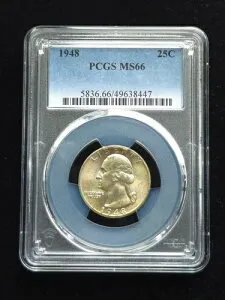 1948年ワシントン銀貨25セント、PCGSグレードMS66 #49638447