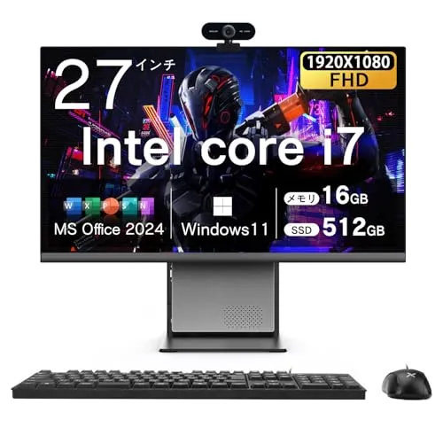 VETESA デスクトップパソコン Core i7 27インチIPS 高性能・多機能一体型PC 1920*1080p FHD Windows 11 Pro MS Office 2024付き USB3.0/Type-C (USB2.0)/LAN ポート/WI
