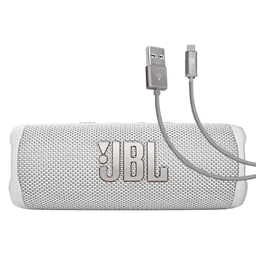 JBL Flip 6 (ホワイト) + ケースロジック編組USB Type-C充電&同期バンドル(6フィート、グレー)