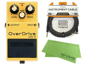 BOSS ボス OverDrive OD-3 + Roland ケーブル セット［マークス・オリジナルクロス付］ コンパクトエフェクター