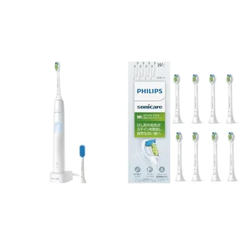 【セット買い】フィリップス 電動歯ブラシ ソニッケアー プロテクトクリーン (ホワイトプラス/舌磨き付き) HX6809/71 ホワイトライトブルー 【Amazon.co.jp限定】 + 替えブラシ ソニッケアー ホワイトプラスコンパクト・ミニ (8本)
