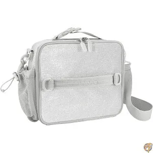 【5日最大1500円クーポン】Bentgo Kids Lunch Bag - Glitter Design for Children Ages 3+, Durable, Double Insulated, Water-Resistant Fabric, Interior & Exterior Zippered Pockets, Water Bottle Holder (Glitter Edition Silver)