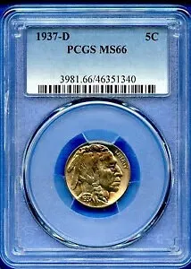 1937 D PCGS MS66 バッファロー ニッケル 5c 米国造幣局コイン 1937-D MS-66
