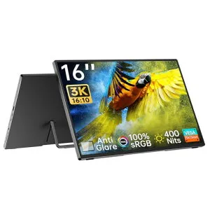 Intehill モバイルモニター 3k モニター 16 インチ AG非光沢IPSパネル 3072x1920 黄金比16対10 ノートパソコン デュアルモニター 自立型 sRGB 100%広色域 400nits高輝度 ミニPC/Macbook/ノートPC/Switch VESA対応