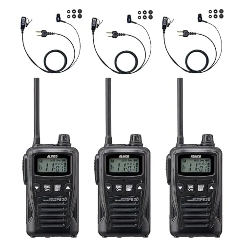 ALINCO アルインコ IP54 防塵・防沫 特定小電力トランシーバー DJ-PB20 + 対応 BLUE CENTURY イヤホンマイク カナルイヤホン型イヤホンマイク 【I018H】 セット(ブラック,3台セット)