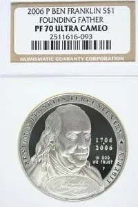 2006年 P ベンジャミン・フランクリン 建国の父 記念銀貨 NGC PF70 UC