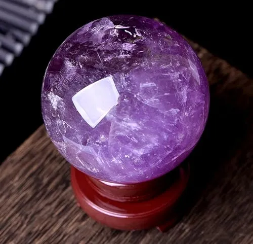 Amethyst Quartz Crystal Sphere with Stand Ball Decor for Home Office Polished Feng Shui Stone Sulpture,80mm/3.14in Gemstone Ston