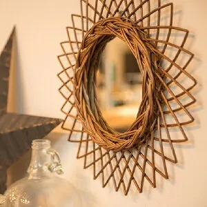 鏡 ウィッカーミラーS ブラウン po-11642