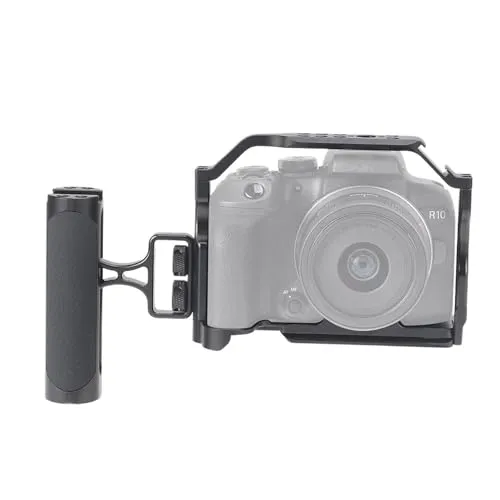 互換性がありますCanon EOS R10 カメラケージリグと、ビデオ写真用のハンドルと位置決め穴が付いています。(Threaded side handle)