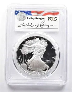 PR69 DCAM 1989-S アメリカン シルバー イーグル レガシー アシュリー レーガン サイン入り PCGS *6454