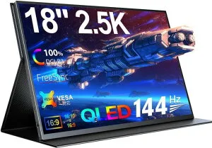 QLEDモバイルモニター2.5K18インチNewsoul144Hz/120Hzゲームモニター100%DCI-P3広色域IPSパネルディスプレイノートPC用外部ディスプレイアルミニウム合金ノートPC/Mac/ゲーム用