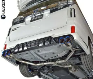 【M’s】 30アルファード 30ヴェルファイア (ハイブリッド用) ROWEN エアロ専用 PREMIUM01TR 『 HEAT BLUE TITAN 』 左右4本出し リアマフラー (オールチタン) エキゾースト ロェン ロウェン エアロ パー