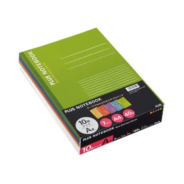 （まとめ） プラス ノートブック A4 A罫7mm40枚 イエロー・オレンジ・パープル・ブルー・グリーン NO-204AS-10CP1パック（10冊：各色2冊） 〔×5セット〕