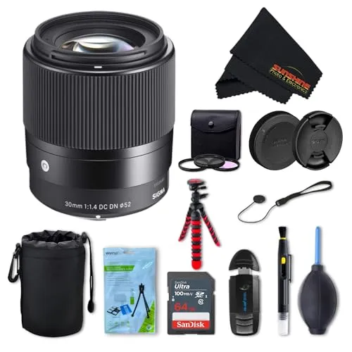 Sigma 30mm f1.4 コンテンポラリーDC DNレンズ Sony E用 Sunshine Photoプロフェッショナルバンドル付き