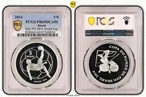 ブラジル 2014 FIFA ワールド カップ 5 レアル 5R シルバー プルーフ コイン PCGS PR69DCAM #8050