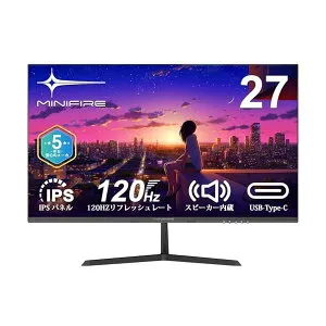 【送料無料】モニター27インチ 120Hz フルHD 1920x1080 IPSパネル ディスプレイ USB-Type C/HDMI スピーカー内蔵 Adaptive Sync OD 5ms HDR10 sRGB 110% ブルーライト軽減 フリッカ