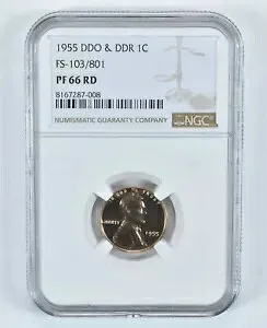 1955 リンカーン ウィート セント DDO & DDR FS-103/801 PF66 RD NGC *9073