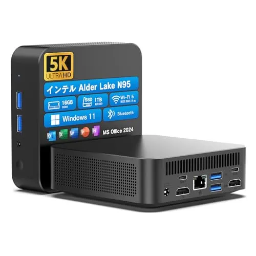 VETESA ミニpc n95 windows11 office2024搭載 小型pc 3画面出力 HDMI(5K@60Hz)/高速Wi-Fi/RJ45有線LAN ミニパソコン DDR4 16GB 512GB SSD