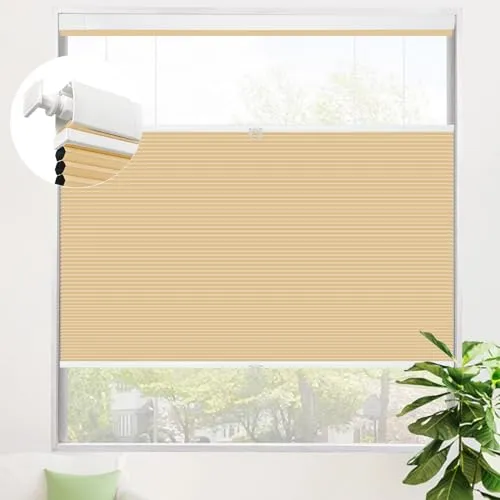 SAIFANSI ハニカムシェード つっぱり式 上下開閉 ハニカムスクリーン コードレス オーダーメイド 1級遮光 遮熱 防寒 防音 UVカット 省エネ 取付簡単 プリーツスクリーン ダークイエロー 幅170×丈90