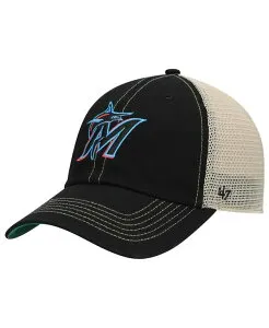 47 ブランド メンズ アクセサリー 帽子 '47 Brand Men's Black Miami Marlins Trawler Clean Up Trucker Snapback Hat Black ブラック