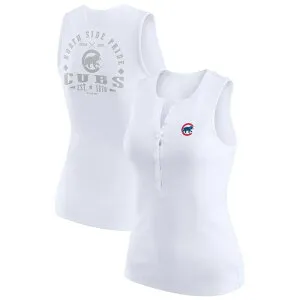 ウェア バイ エリン アンドルーズ レディース トップス Tシャツ ニット Women's WEAR by Erin Andrews White Chicago Cubs Rib-Knit Henley Tank Top Cub White ホワイト