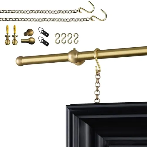 壁面装飾レール 真鍮 ? フレンチヴィンテージ 絵画吊り金具 ピクチャーレール 真鍮棒とチェーン付き吊り金具、 頑丈なギャラリー用ピクチャーレール 警告標識、看板、時計などを吊り下げるための調節可能な金色のチェーン(1.70m (66.9in))
