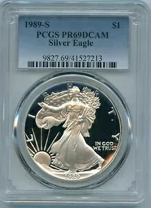 1989 S PCGS PR69 DCAM ASE シルバー イーグル $1 PF69 米国造幣局 1989-S PR-69 ディープ カメオ