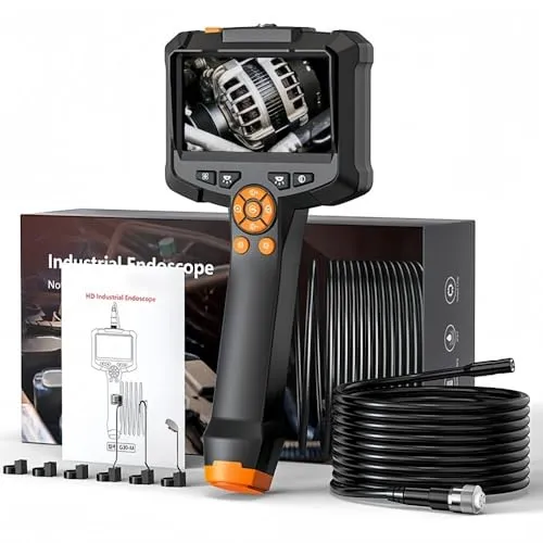 YFFYファイバースコープ 先端可動式 4.3インチIPSモニター付8.5MM極細スコープ 工業用内視鏡カメラ 360°四方向回転可能 1080P自動車整備/配管点検/室内清掃/管内観察/車修理保養/排水口/設備の点検エンジン診断用 (ブラック,単レンズ