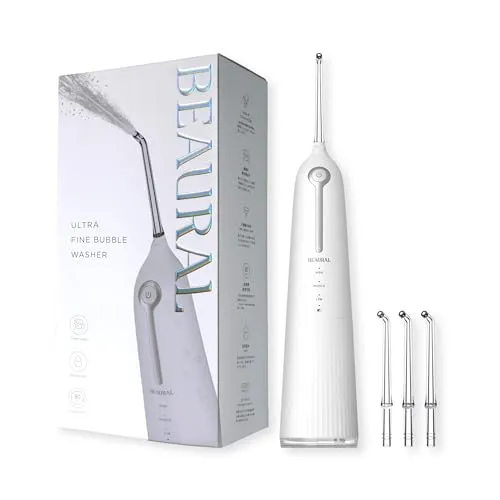 BEAURAL ビューラル ウルトラファインバブルウォッシャー ノズル セット ホワイト 口腔洗浄器 歯間洗浄 コードレス IPX7防水 3段階水圧調整