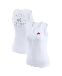 ウェア バイ エリン アンドルーズ レディース トップス タンクトップ ニット WEAR by Erin Andrews Women's White Chicago Cubs Rib-Knit Henley Tank Top White ホワイト