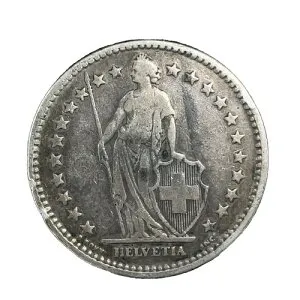 スイス 2 フラン 1914 B ベルン 0.835 銀貨 KM#21。