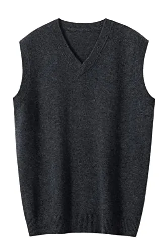[Aecsoc] カシミヤ100％ メンズ ニットベスト Vネック無地 セーター ビジネス カシミヤ チョッキ 防寒 秋冬 紳士男性 A201 (3L, ダークグレー)