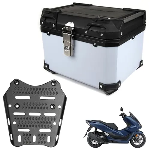 HI-LINE PCX専用 リアボックス＆キャリアセット 45L 大容量 防水防塵 ABS製トップケース レスト付き キーロック可能 ヘルメット収納可 アルミリアキャリア PCX125/150/160対応 (グレー＋ブラック, 45L)