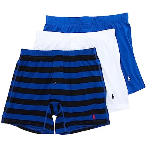 [POLO RALPH LAUREN] [ポロ ラルフローレン] ニットボクサー トランクス 3枚セット パック メンズ 下着 Stretch Classic Fit NWSBP3 White/Stripe/Blue(S6Z) M [並行輸入品]