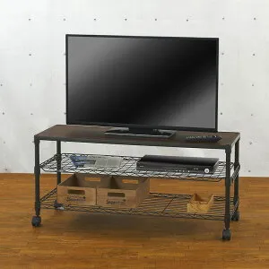 ルミナス ノワール テレビ台 4段 幅111cm キャスター付き ブラック 黒 防錆 艶なし ビンテージ スチールラック メタルラック テレビラック NO1152-3