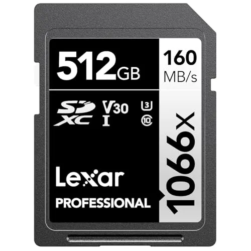 Lexar 512GB Professional 1066x SDカード UHS-I C10 U3 V30 フルHD 4K 最大160MB/秒読み取りSDXCメモリーカード デジタル一眼レフ&ミラーレスカメラ用 (LSD1066512G-BNNNU)