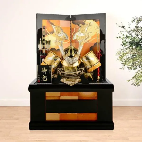 五月人形 着用 兜収納飾り 兜飾り 平安義正作 極上仕立 長鍬兜 雲龍 本金箔焼箔仕上げ h285-ss-44na-5-f ningyoya