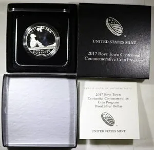 2017-P ボーイズタウン 100 周年記念プルーフ シルバー ダラー ボックス & COA