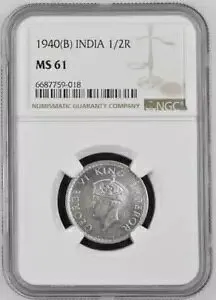 インド 1/2 ルピー 1940B NGC MS 61