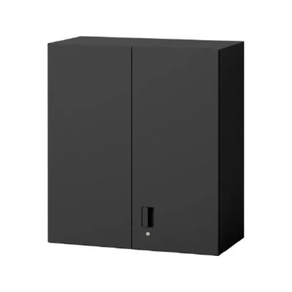 eS cabinet エスキャビネット 書庫 収納 両開き扉タイプ(上段用) シリンダー錠 ラッチ付き ブラック 幅900×奥行450×高さ1038mm