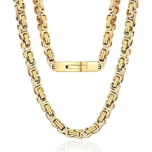 ROWIN&CO 4mm/6mm/8mm チャンキーチェーンネックレス メンズ ステンレススチール ブルー/ブラックメタル/18Kゴールドメッキ キングチェーンチョーカー 男女兼用 ヒップホップジュエリー、18インチ~30インチ、ボックス付き, 22 in